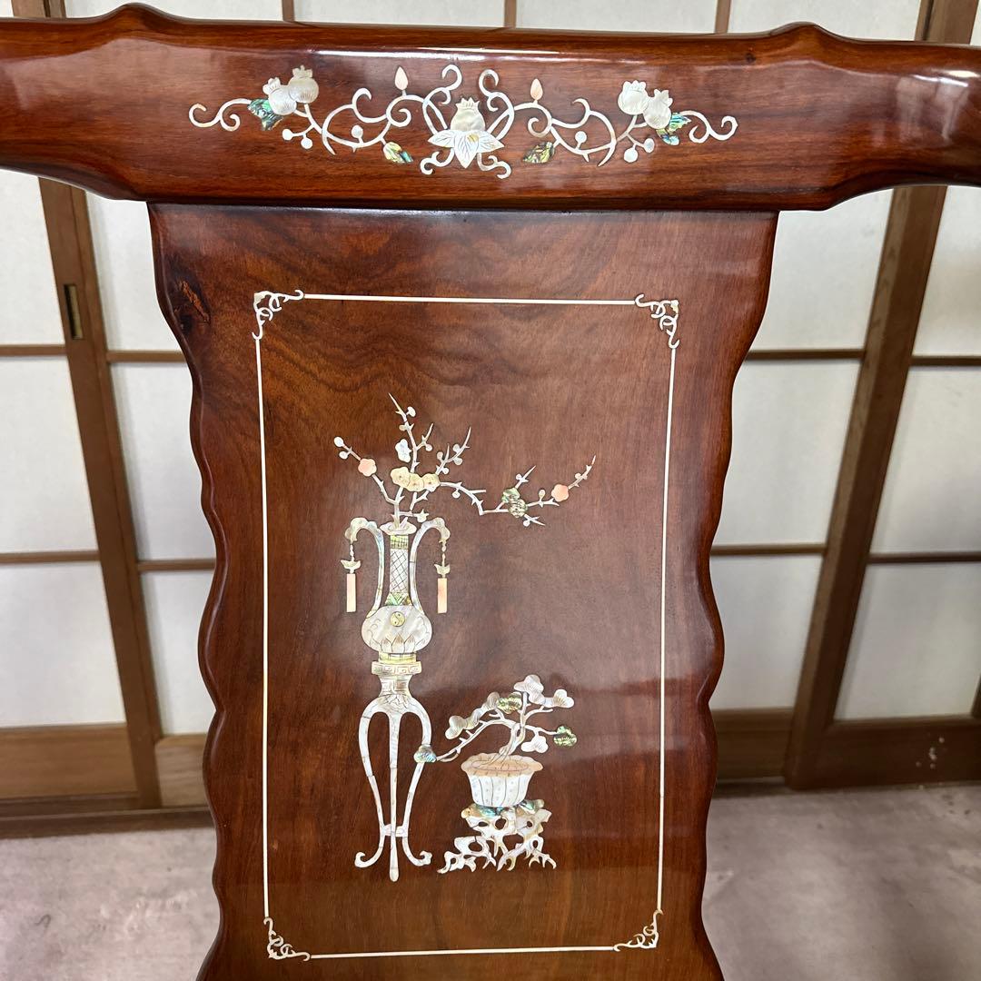 螺鈿細工　骨董品　応接　テーブル　イス　5点セット中古品