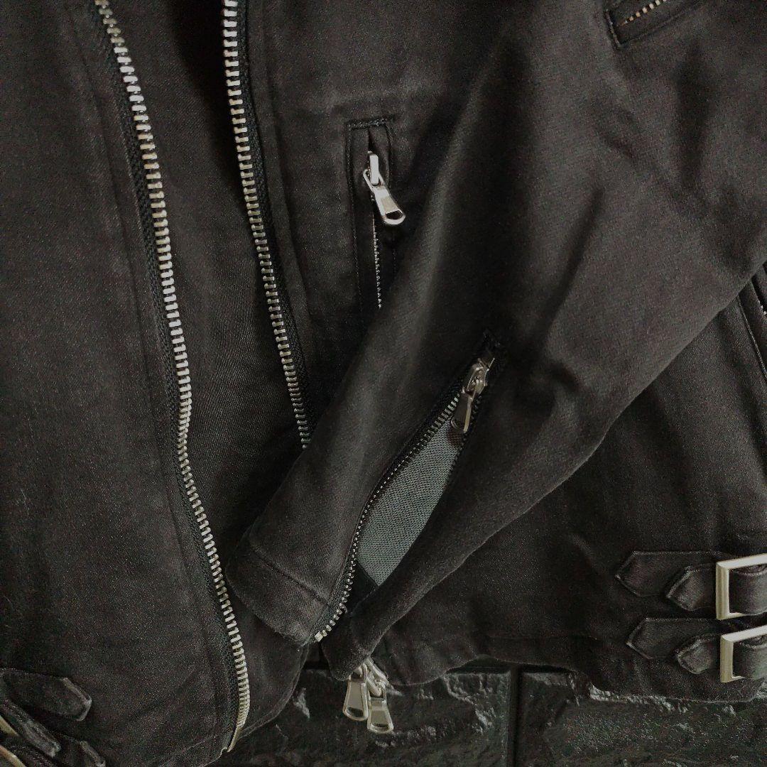 ノーアイディー　黒　ダブルライダースジャケット USED加工　デニム風仕上げ