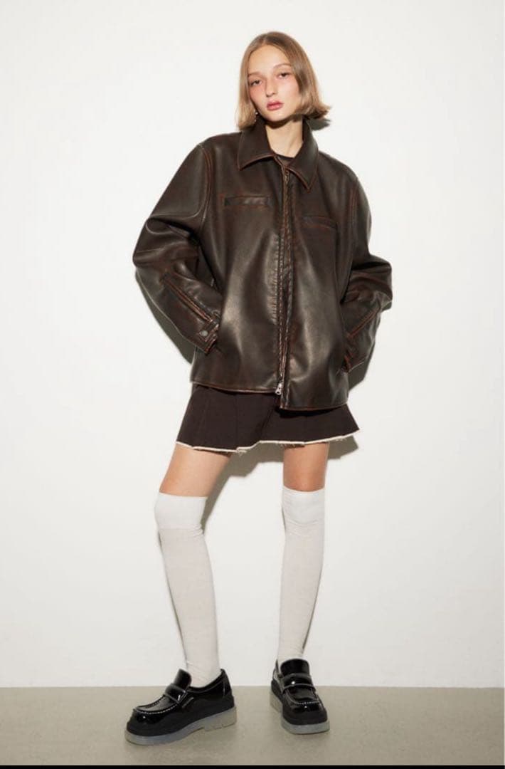 MICHIXSLY ミチスライ F／LEATHER ジャケット ブラウン