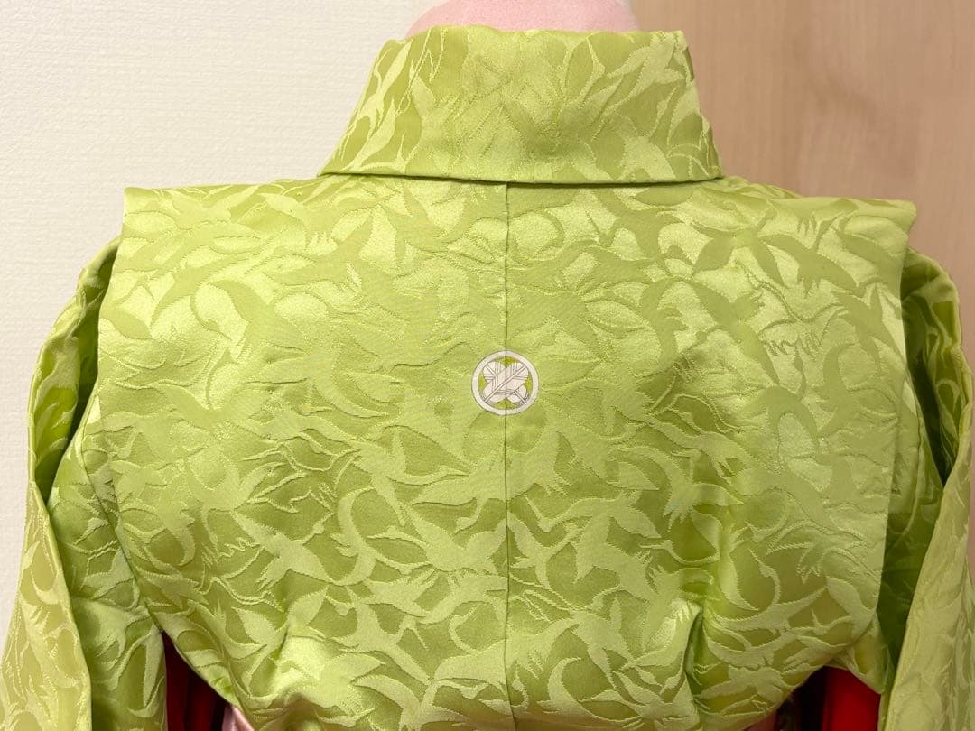 七五三 7歳 祝い着 正絹 黄緑 鶴 M2510282