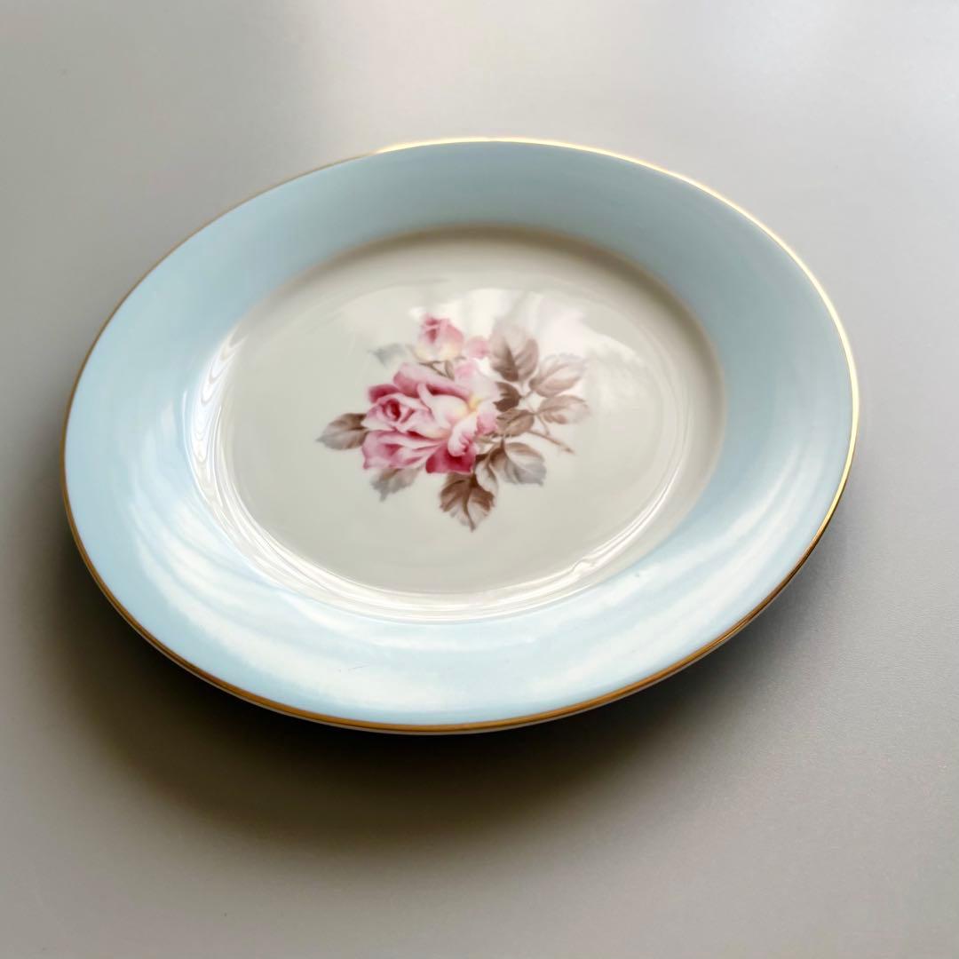 オールドノリタケ　オーストラリア輸出用　ペールブルーとピンク薔薇　【2枚目半額】