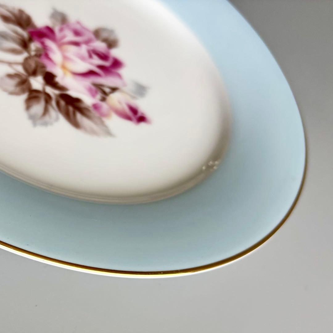 オールドノリタケ　オーストラリア輸出用　ペールブルーとピンク薔薇　【2枚目半額】