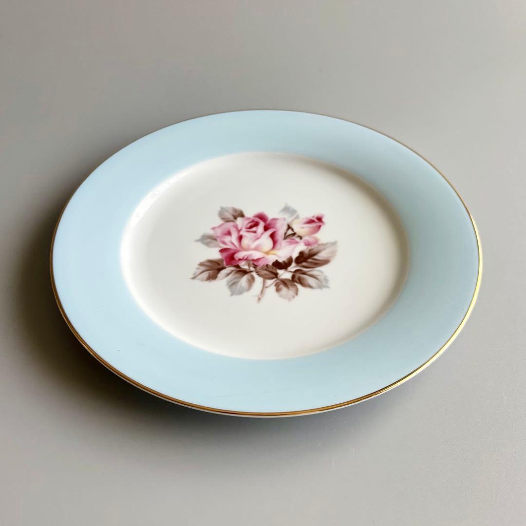 オールドノリタケ　オーストラリア輸出用　ペールブルーとピンク薔薇　【2枚目半額】