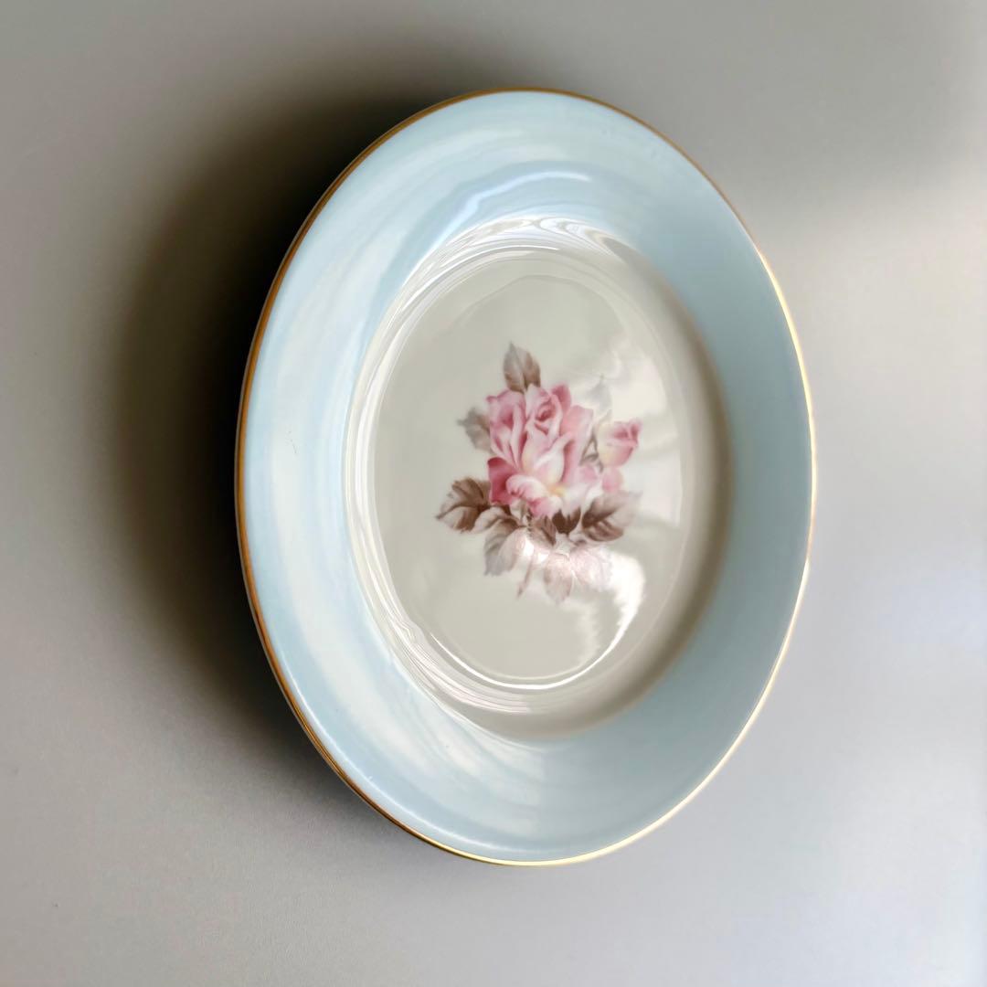 オールドノリタケ　オーストラリア輸出用　ペールブルーとピンク薔薇　【2枚目半額】