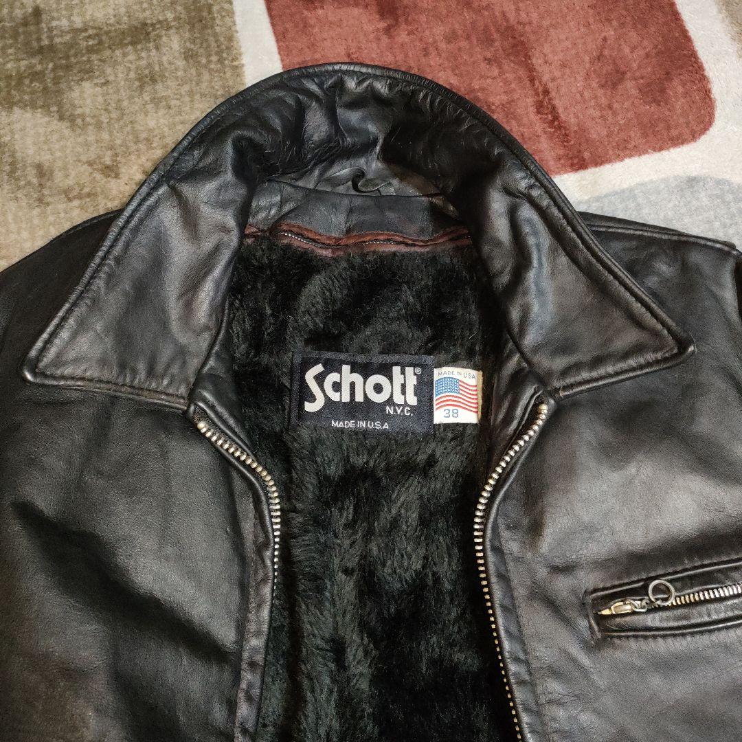 D*A様 人気定番Schot642襟付シングルライダースジャケット３８ダメなら交