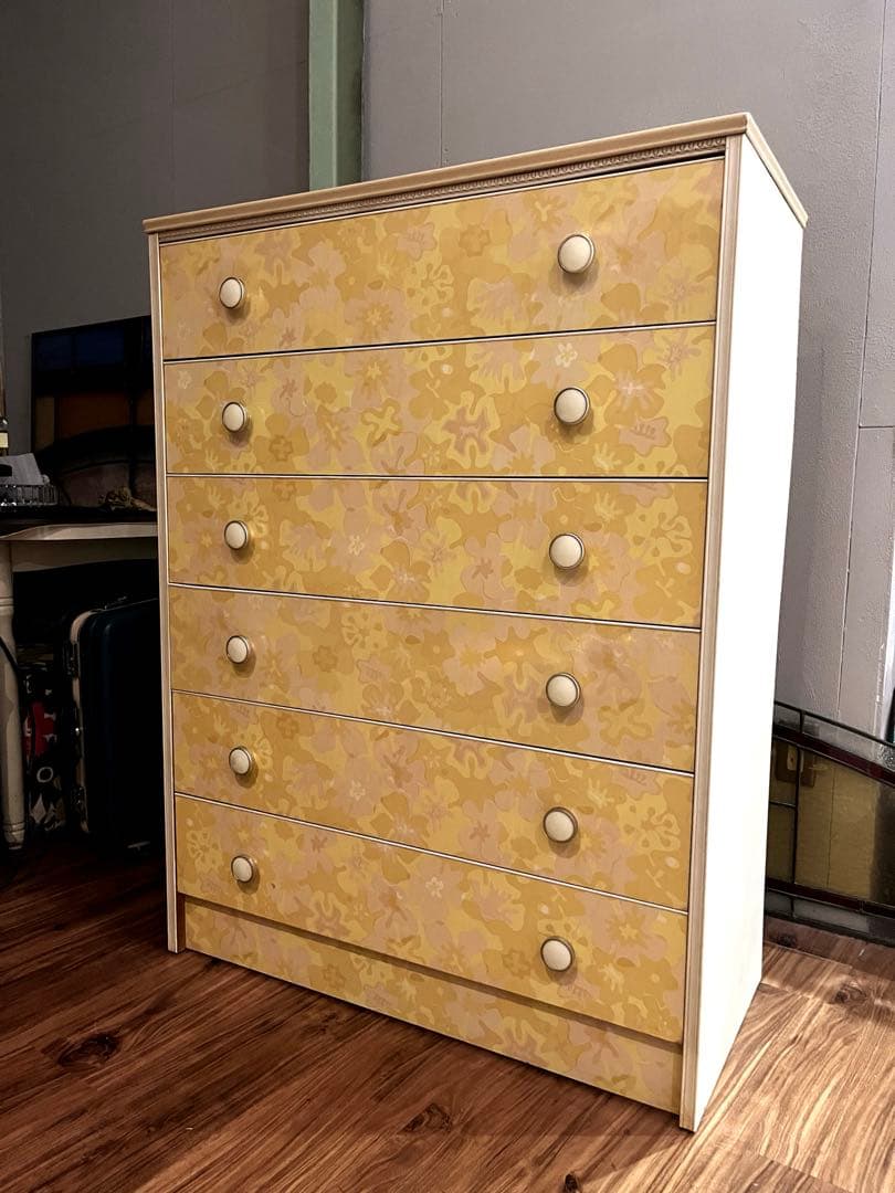 チェスト 花柄 黄色 箪笥 インテリア 昭和レトロ 当時物 レトロポップ
