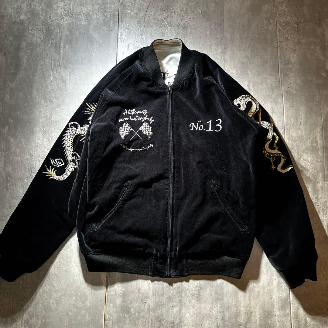 Schott ショット別珍　龍　刺繍　 リバーシブル　サテン　 スカジャン　L