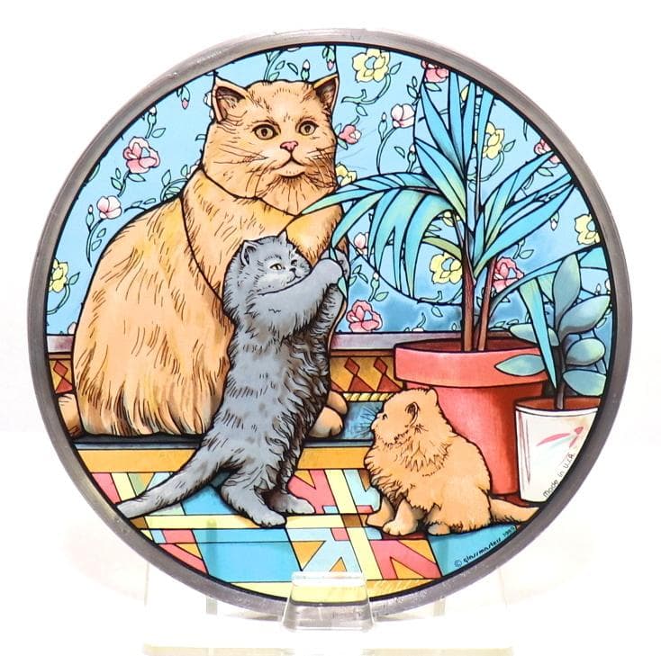 3匹の猫の親子 ヴィンテージ ステンドグラス 子猫 キャット グラスマスターズ