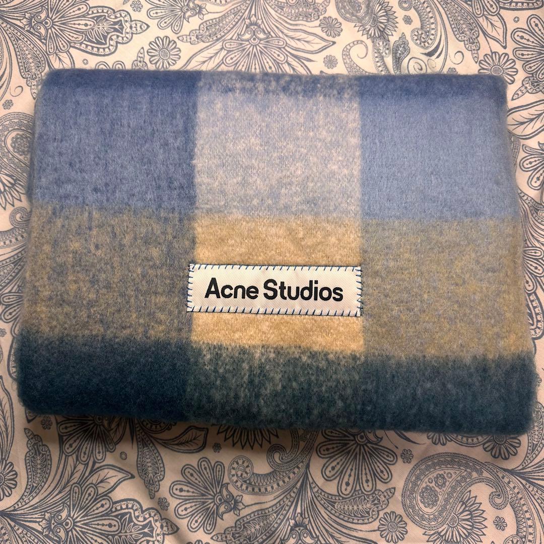 ブルー　ACNE STUDIOS 新品未使用 モヘアチェック柄スカーフ　マフラー