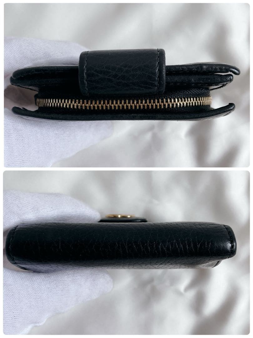 【美品】 グッチ　折り財布　GGマーモント　レザー　黒　ゴールド 523193