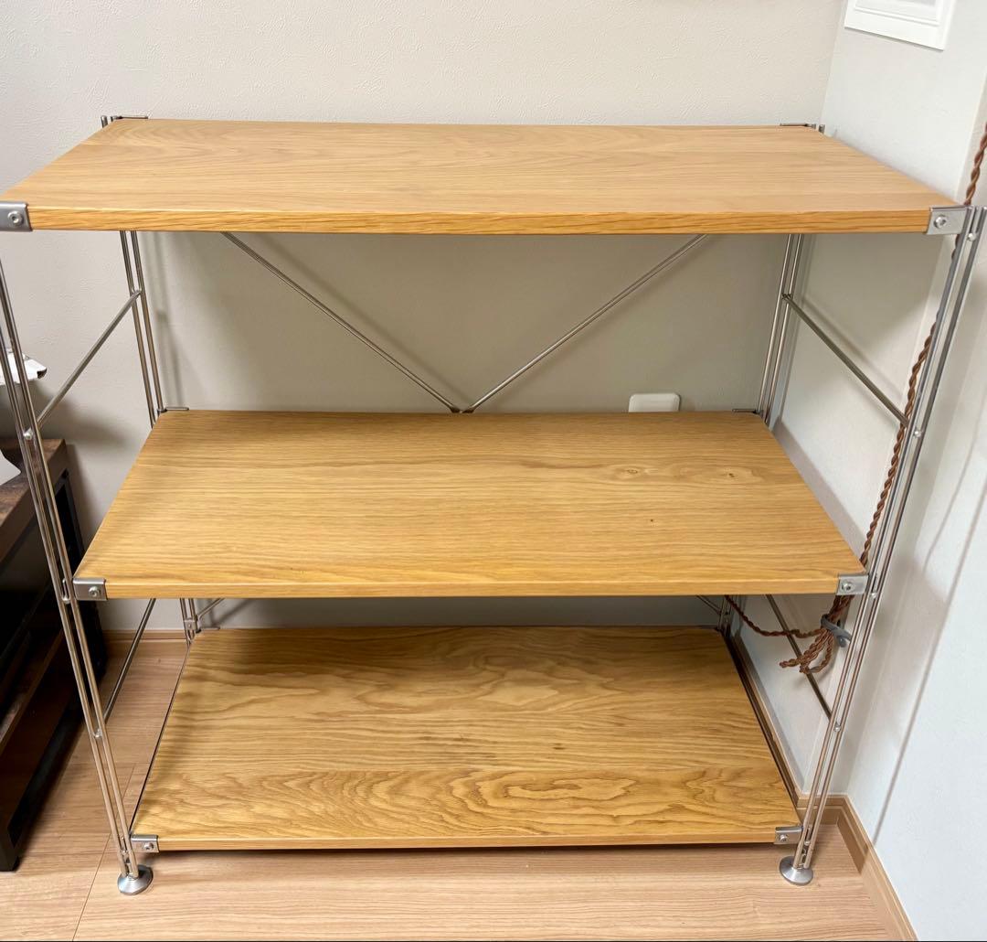 ステンレスユニットシェルフ　オーク材棚セット　ワイド　小