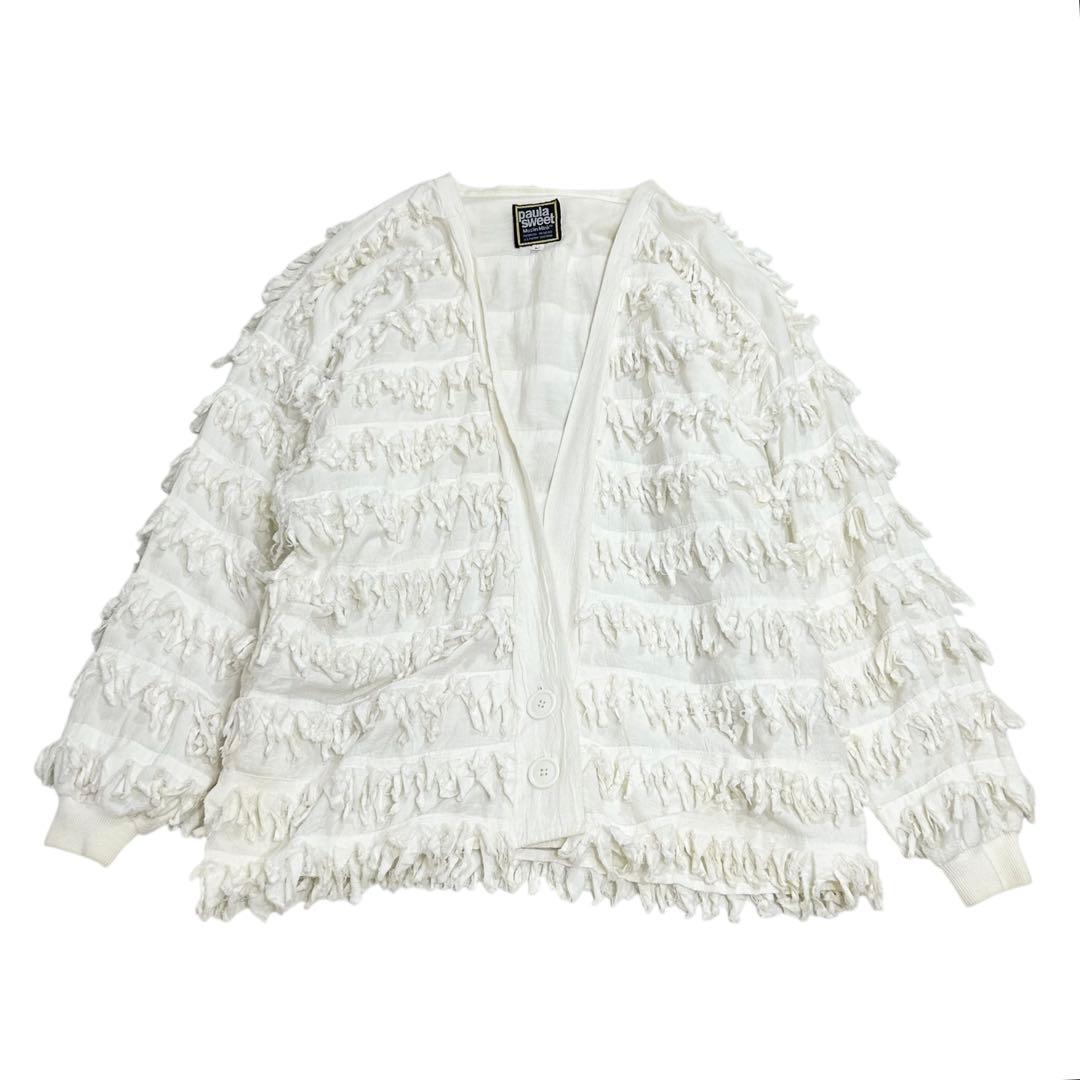 Paula Sweet 80s USA vintage フリンジカーディガン L