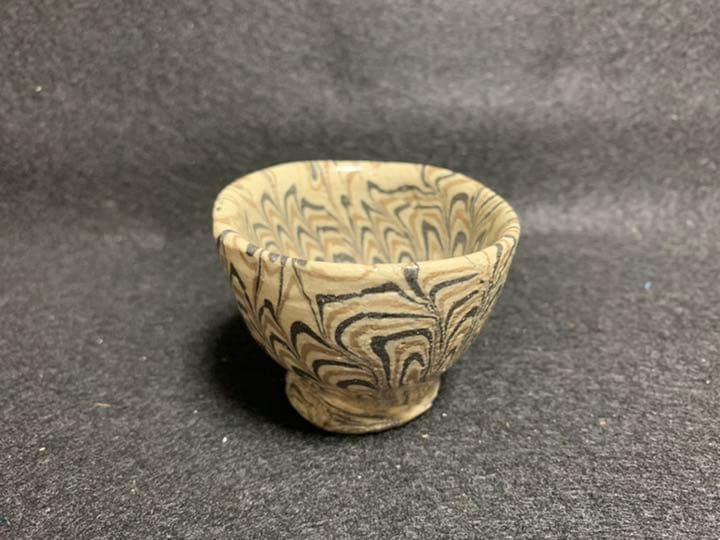 二代双鶴　煉込 ぐい呑　伝統模様鶉手　練り込み