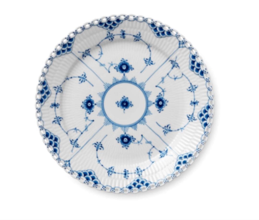 美品　ロイヤルコペンハーゲンブルーフルーテッドフルレース25cmプレート