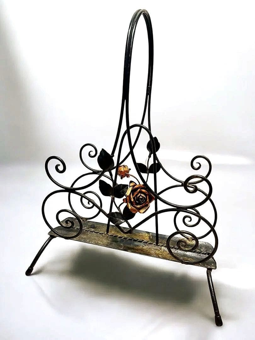 アンティーク ビンテージ アイアン製 薔薇 マガジンラック ローズ