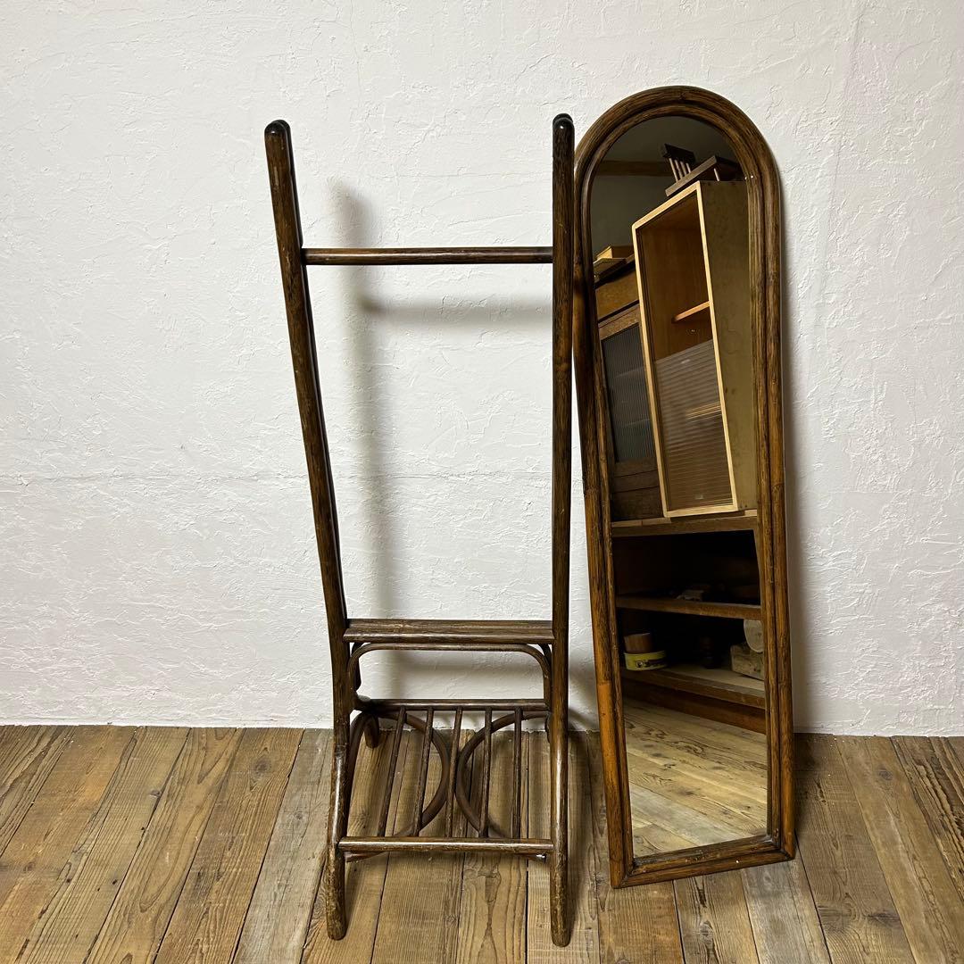 ラタン フレーム 姿見 スタンドミラー