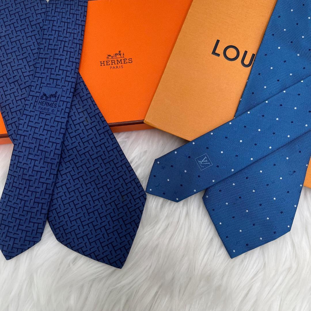 エルメス　ルイヴィトン　ネクタイ シルク100％　ブルー系　2本セット
