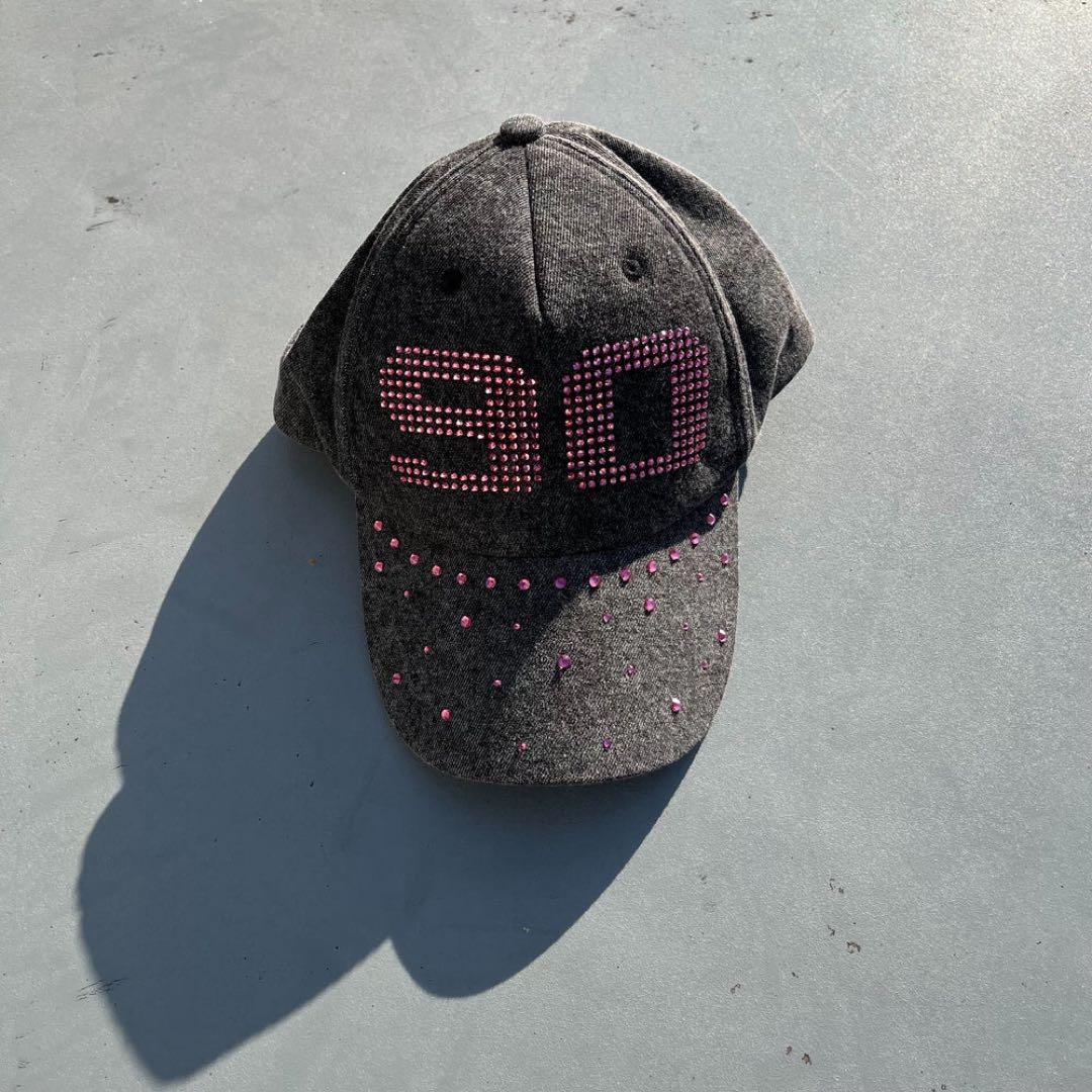 帽子 9090 girl Numbering Studs Cap Black