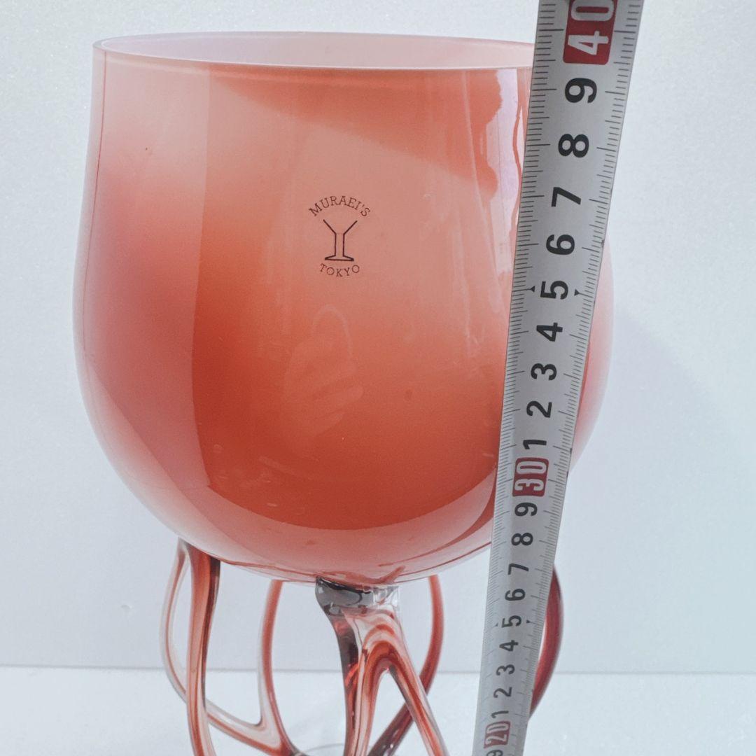 ヴィンテージ 手吹きガラス タコ型花瓶 クラゲ型彫刻 赤い触手型花瓶 花器