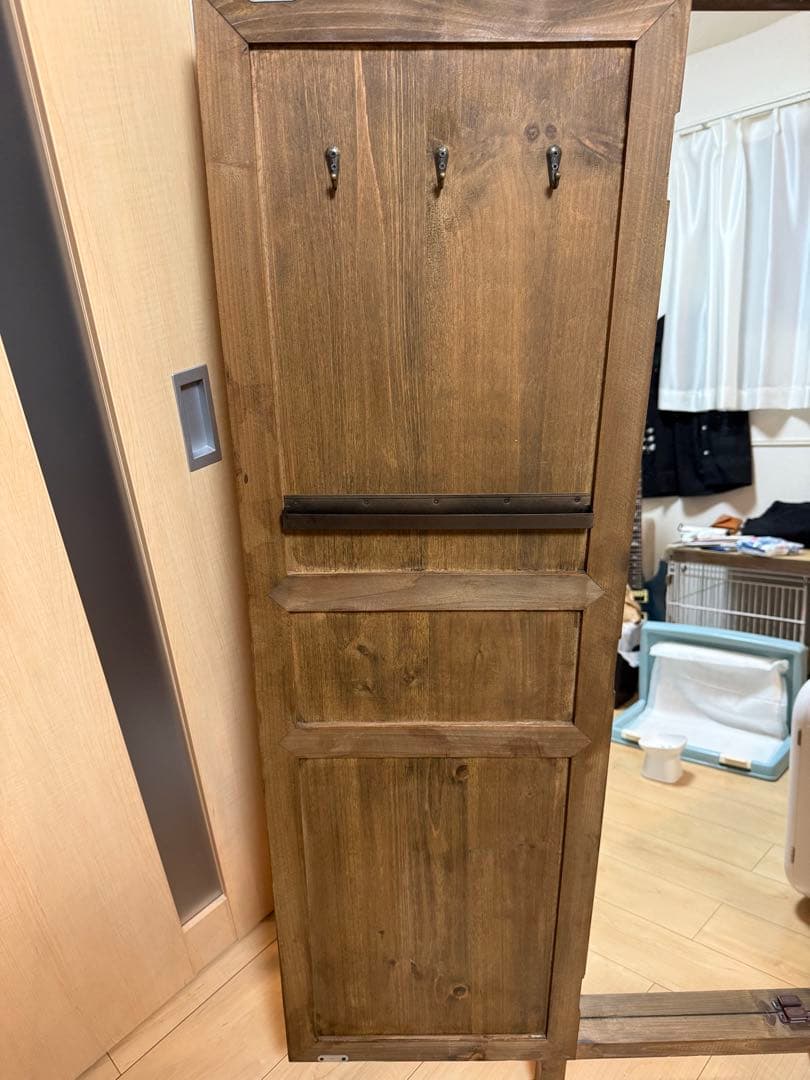 木製スタンドミラー 3フック付き　ドアミラー