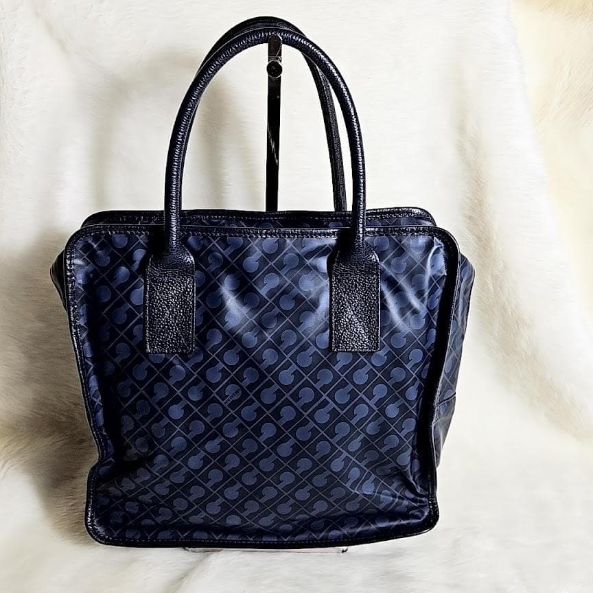 美品☆GHERARDINI ゲラルディーニ モノグラム総柄 濃紺ミニトートバッグ