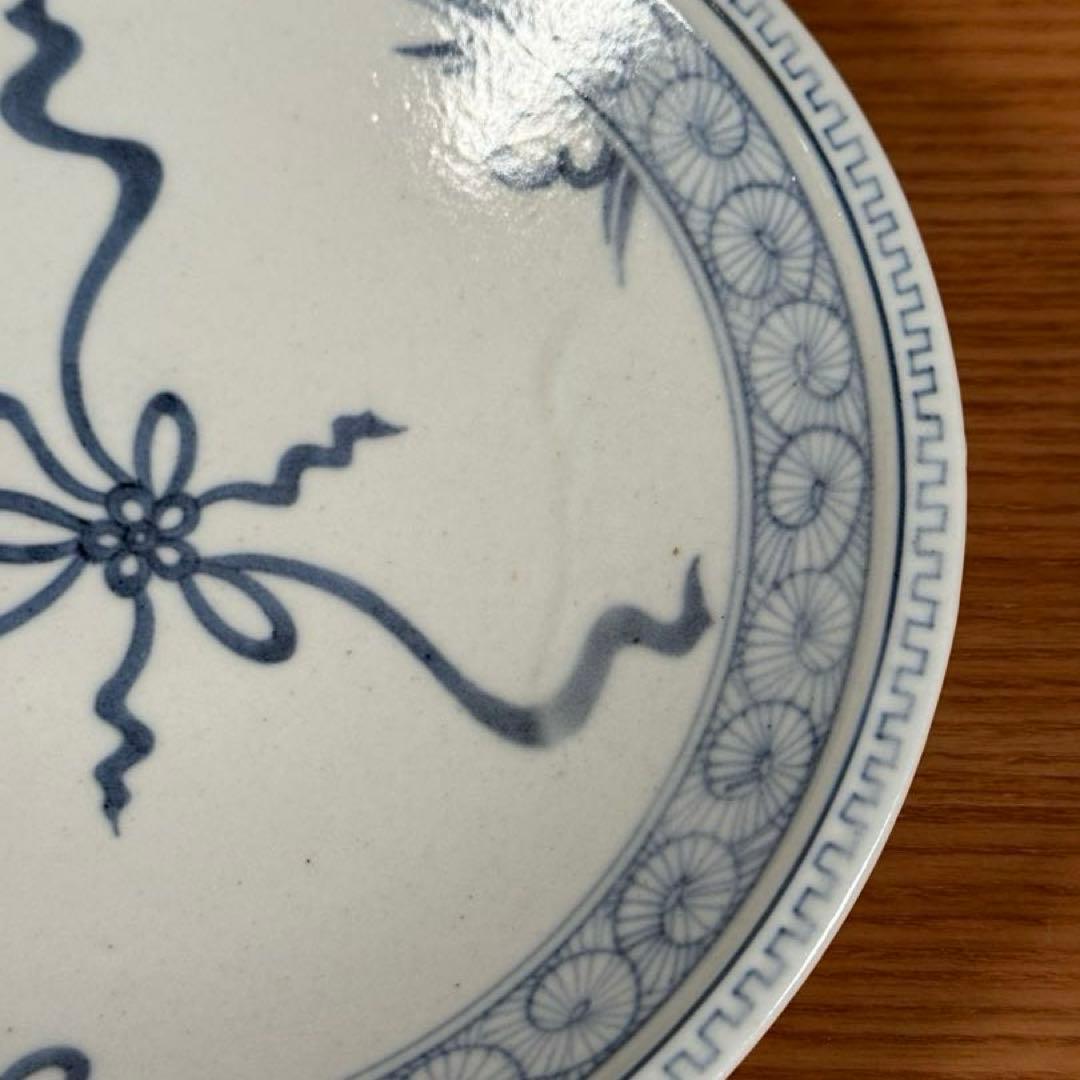 有田焼 李荘窯 染付水引地紋 手造り渕付皿 2枚セット☆
