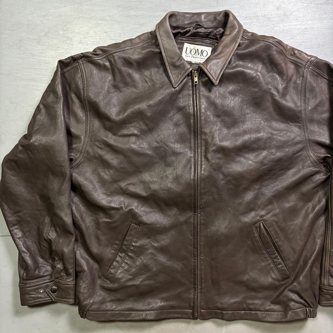 90's✨レザージャケット　A-2 本革オールレザー　茶色　ショート丈　短丈　L