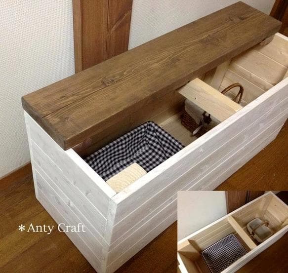 【サイズオーダー可】【引取可能】　アンティーク風収納ベンチ UN/W 幅90cm
