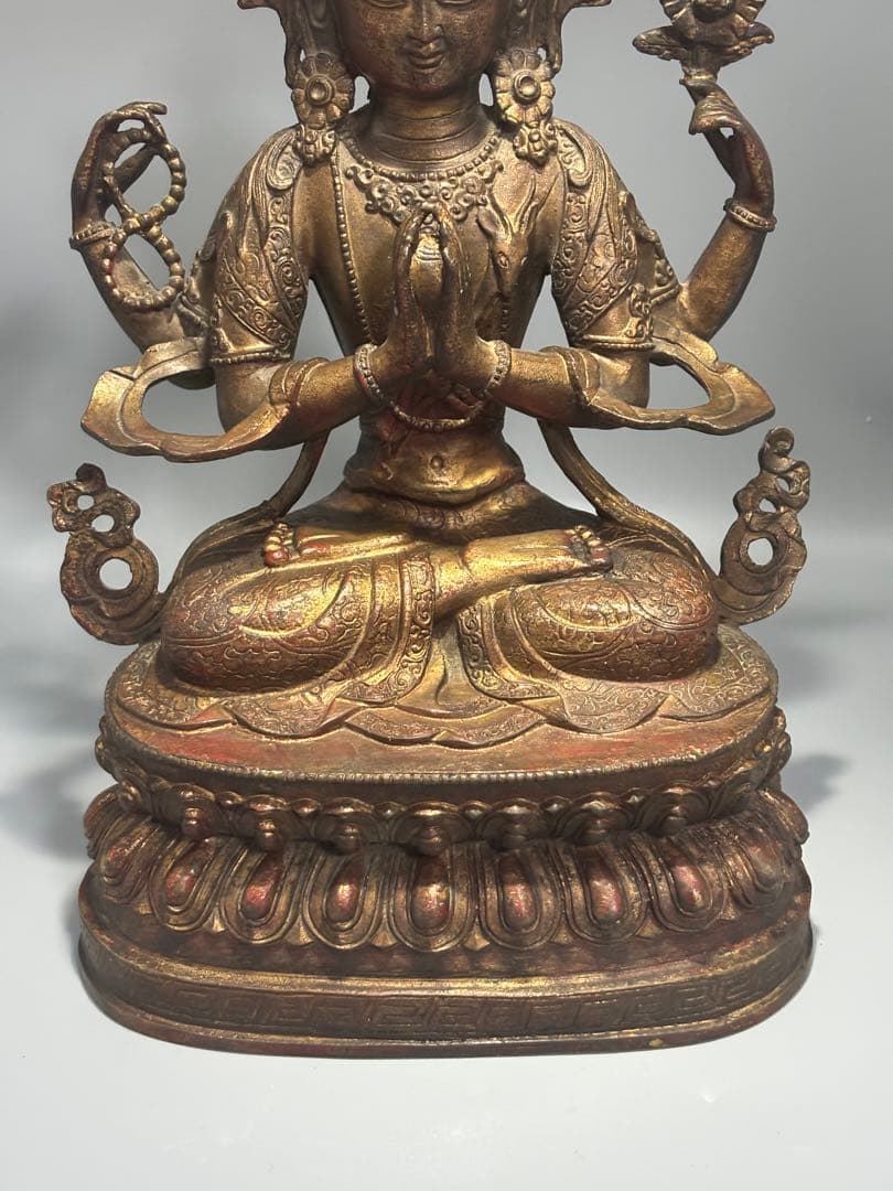 (期間セール)仏教古美術 純銅静座観音 四腕観音仏像文化遺産 文化財仏像伝承