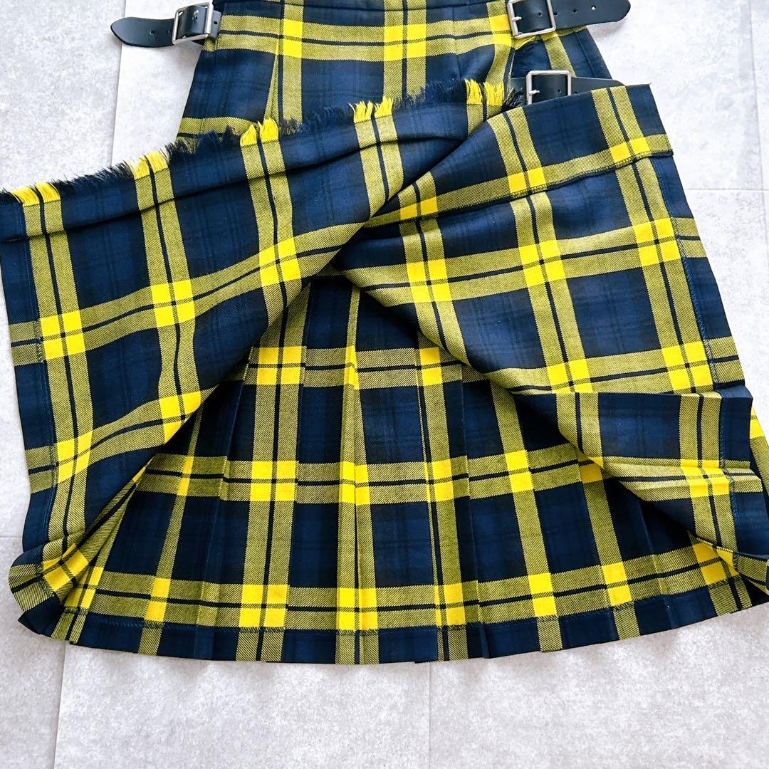 美品✨ オニールオブダブリン ラップスカート　ベルト 牛革 チェック イエロー