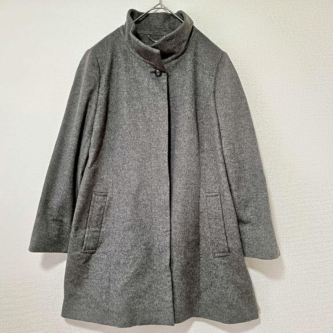 23区 カシミヤ100％ スタンドカラーコート 48 グレー 大きいサイズ 美品
