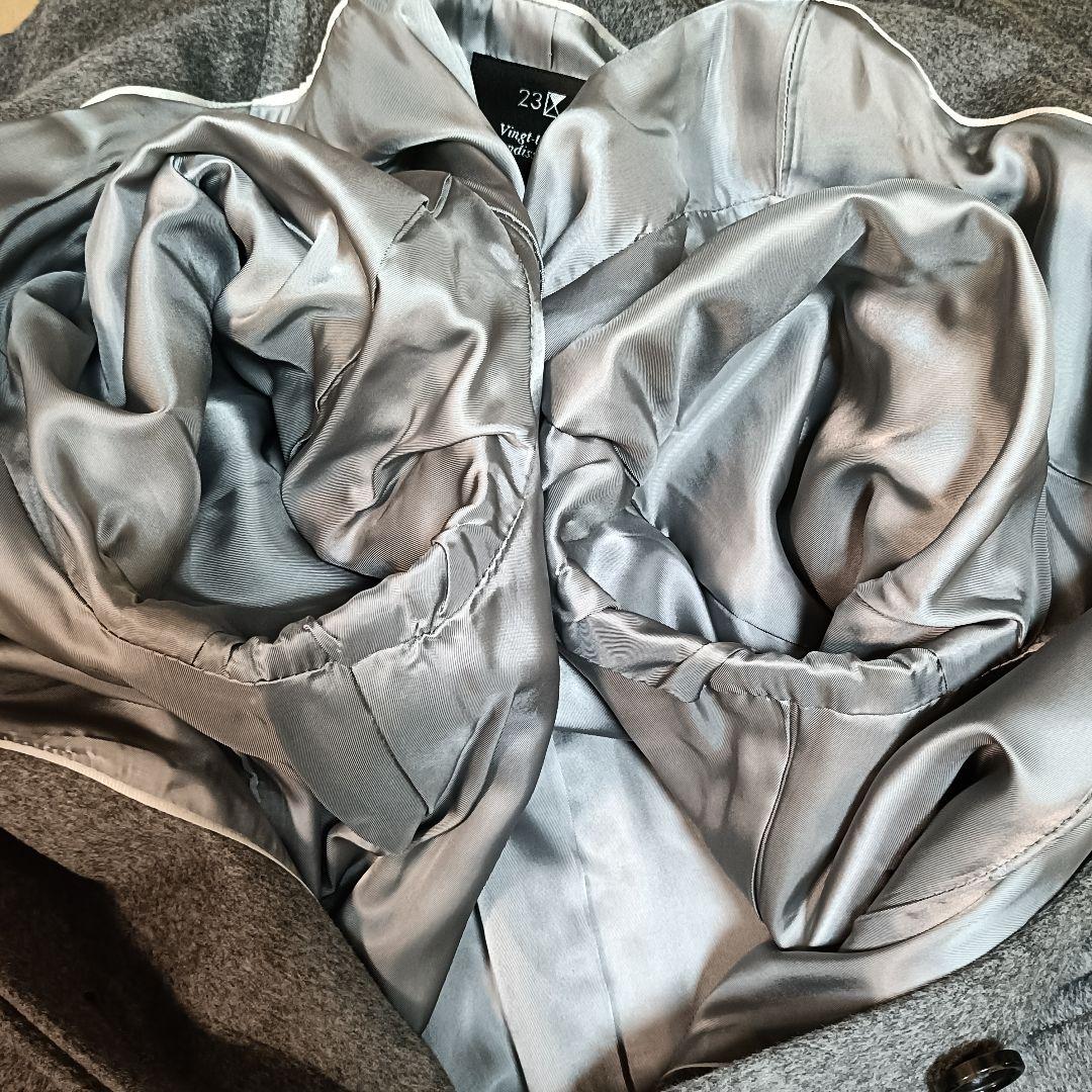 23区 カシミヤ100％ スタンドカラーコート 48 グレー 大きいサイズ 美品