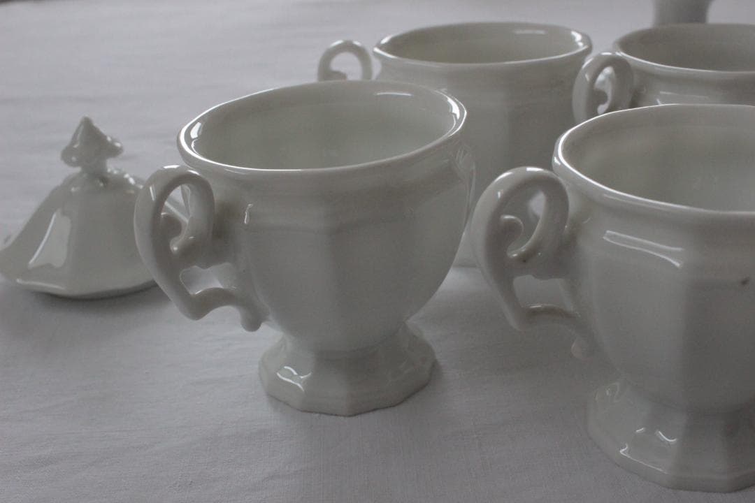 お花のクリームポット【ポ・ア・クレム】ポーセレン白磁器 /フランスアンティーク