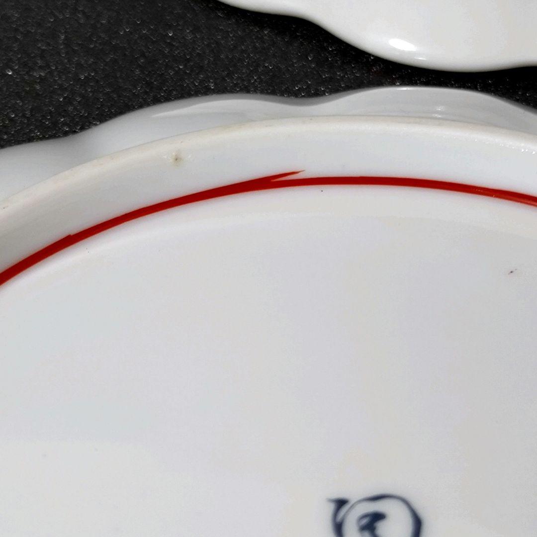 未使用品　有田焼　陶扇　銘々皿揃　中皿5枚　菊割皿　錦絵　赤絵　金彩　古伊万里