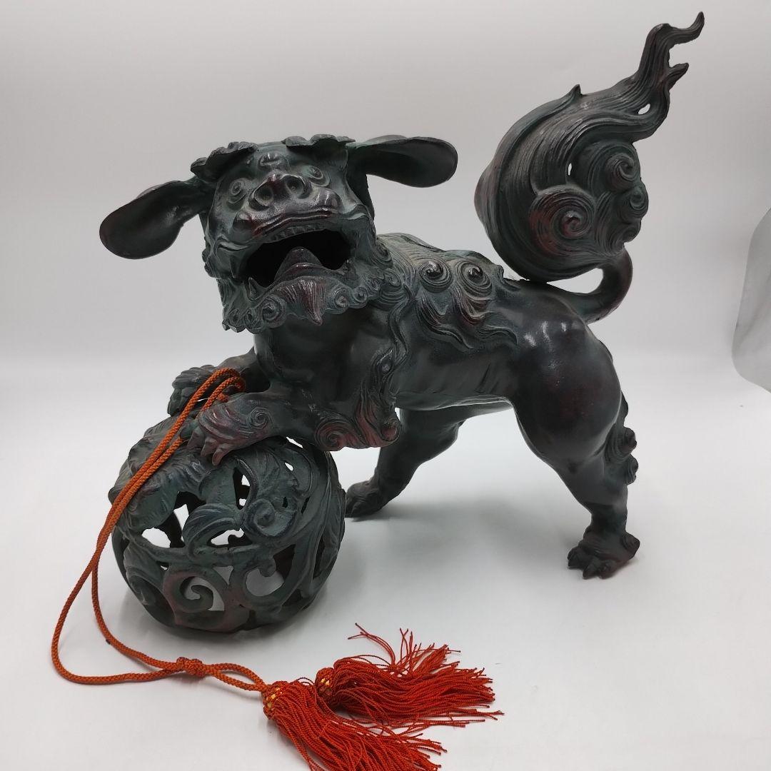 w 鉄製 玉獅子 オブジェ 置物 縁起物 魔除け 開運 玉乗り獅子