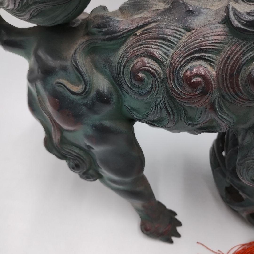 w 鉄製 玉獅子 オブジェ 置物 縁起物 魔除け 開運 玉乗り獅子