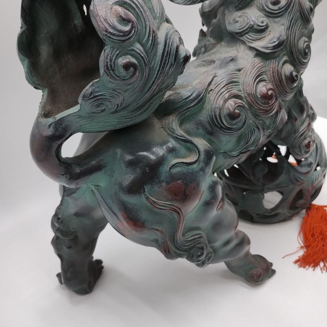 w 鉄製 玉獅子 オブジェ 置物 縁起物 魔除け 開運 玉乗り獅子