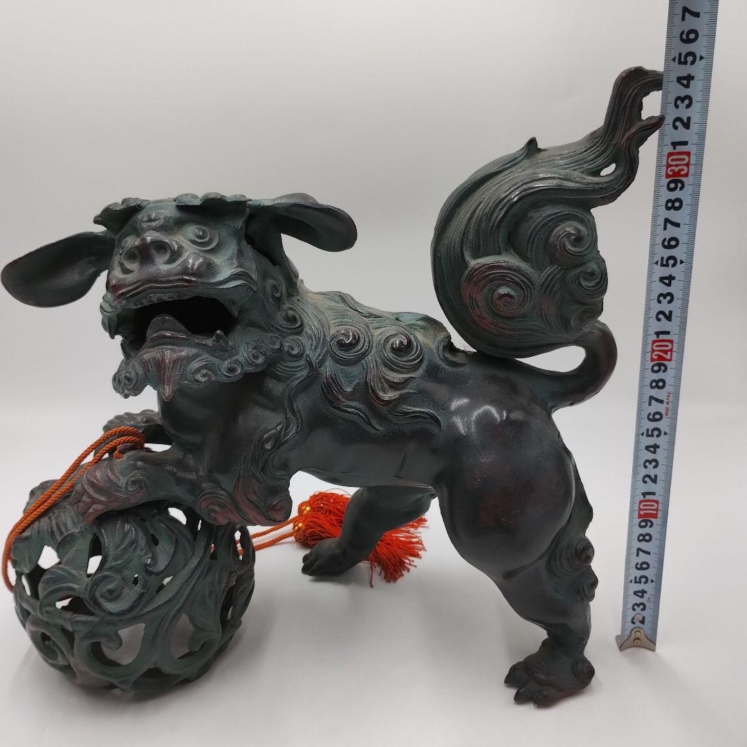 w 鉄製 玉獅子 オブジェ 置物 縁起物 魔除け 開運 玉乗り獅子