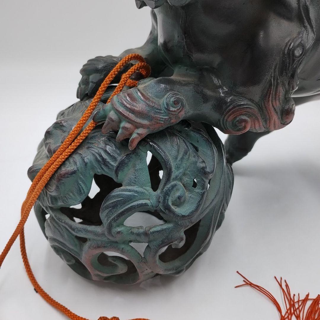 w 鉄製 玉獅子 オブジェ 置物 縁起物 魔除け 開運 玉乗り獅子