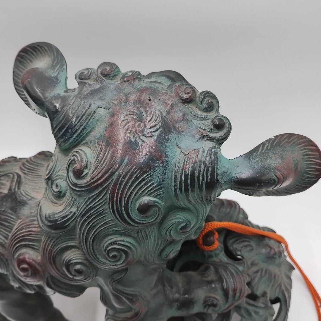 w 鉄製 玉獅子 オブジェ 置物 縁起物 魔除け 開運 玉乗り獅子