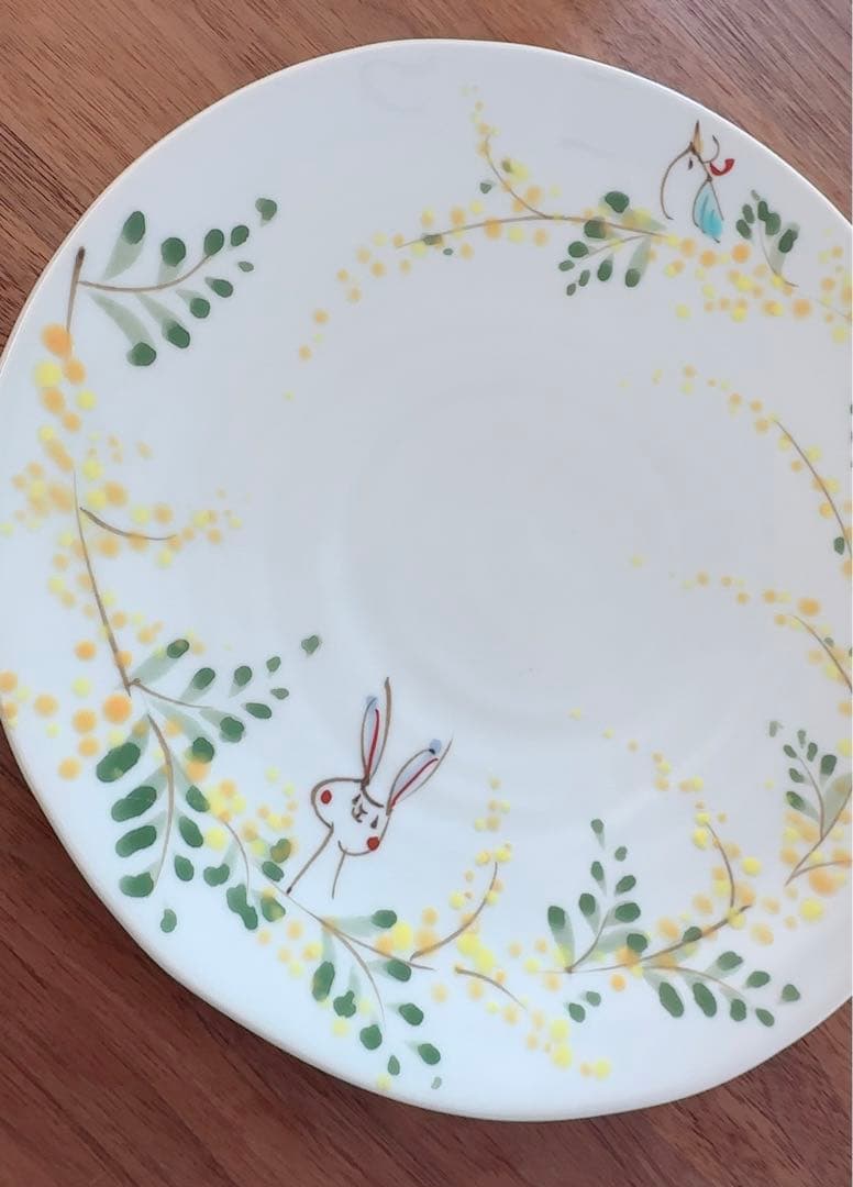 空萌工房のうさぎシリーズ　田口紀美子 うさぎとミモザ　大皿