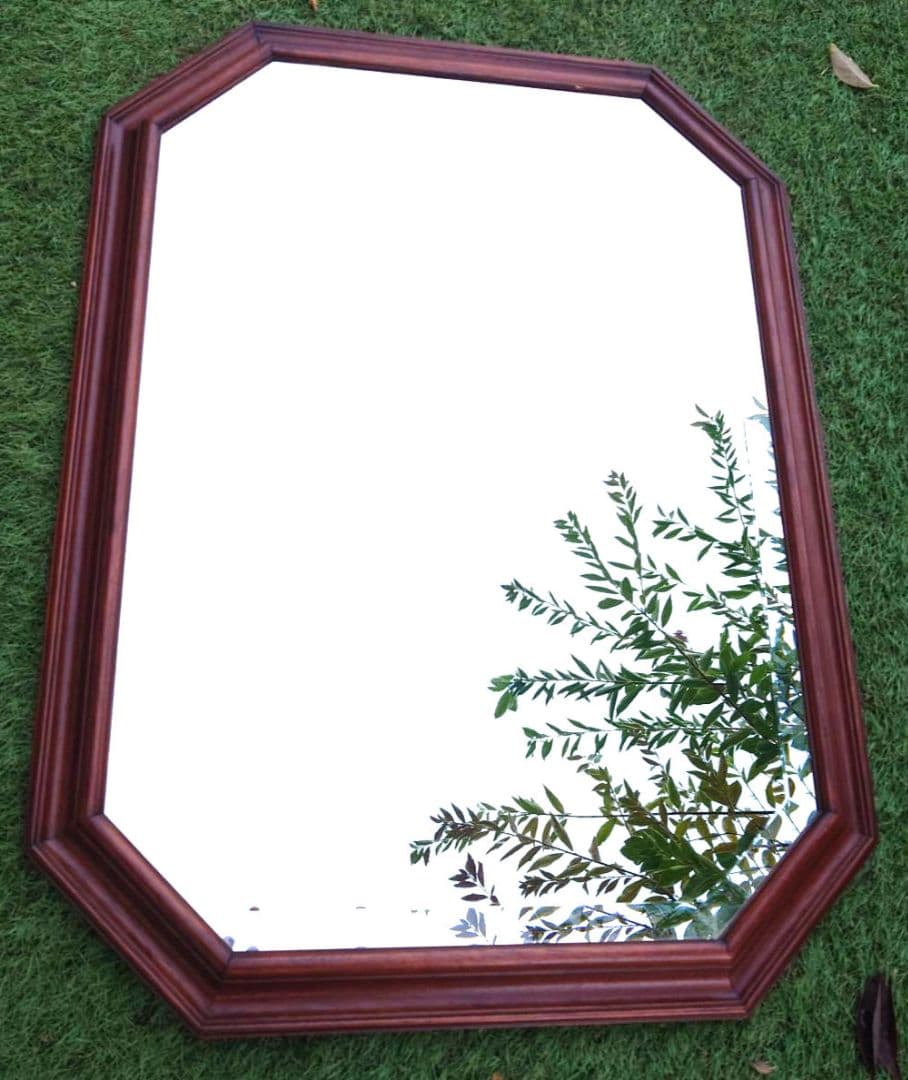 八角木枠ウォールミラー780✕560 イタリア製　ベベル鏡　ヴィンテージ物