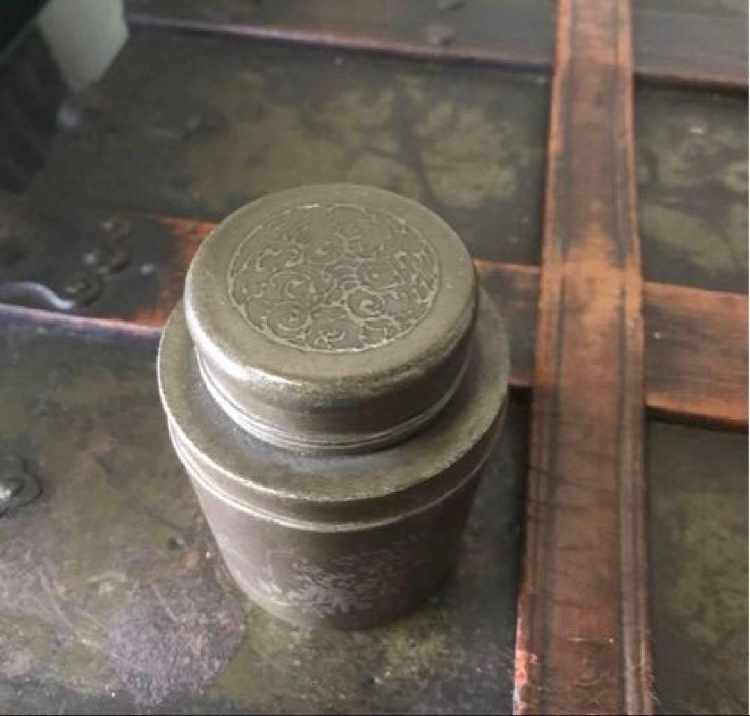 美品　茶道具　古錫　茶入　茶壷　茶心壺　煎茶道具　茶道　繊細な彫りが素敵な