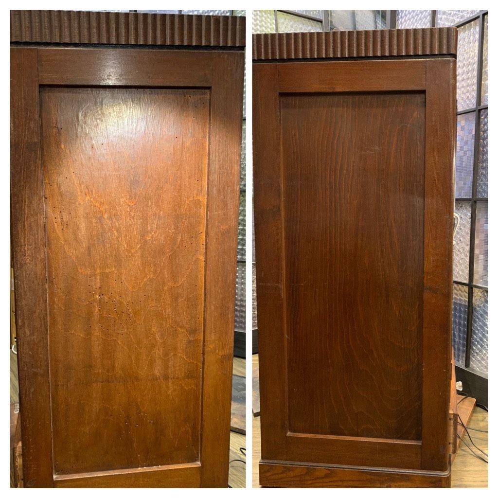 アンティーク家具 鏡扉の木製収納棚