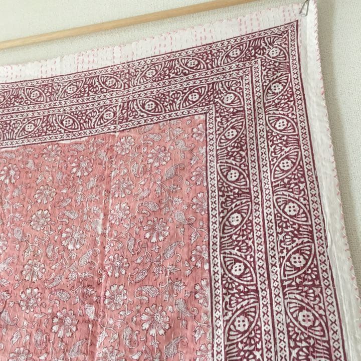 #127 カンタキルト　ブロックプリント　ピンク