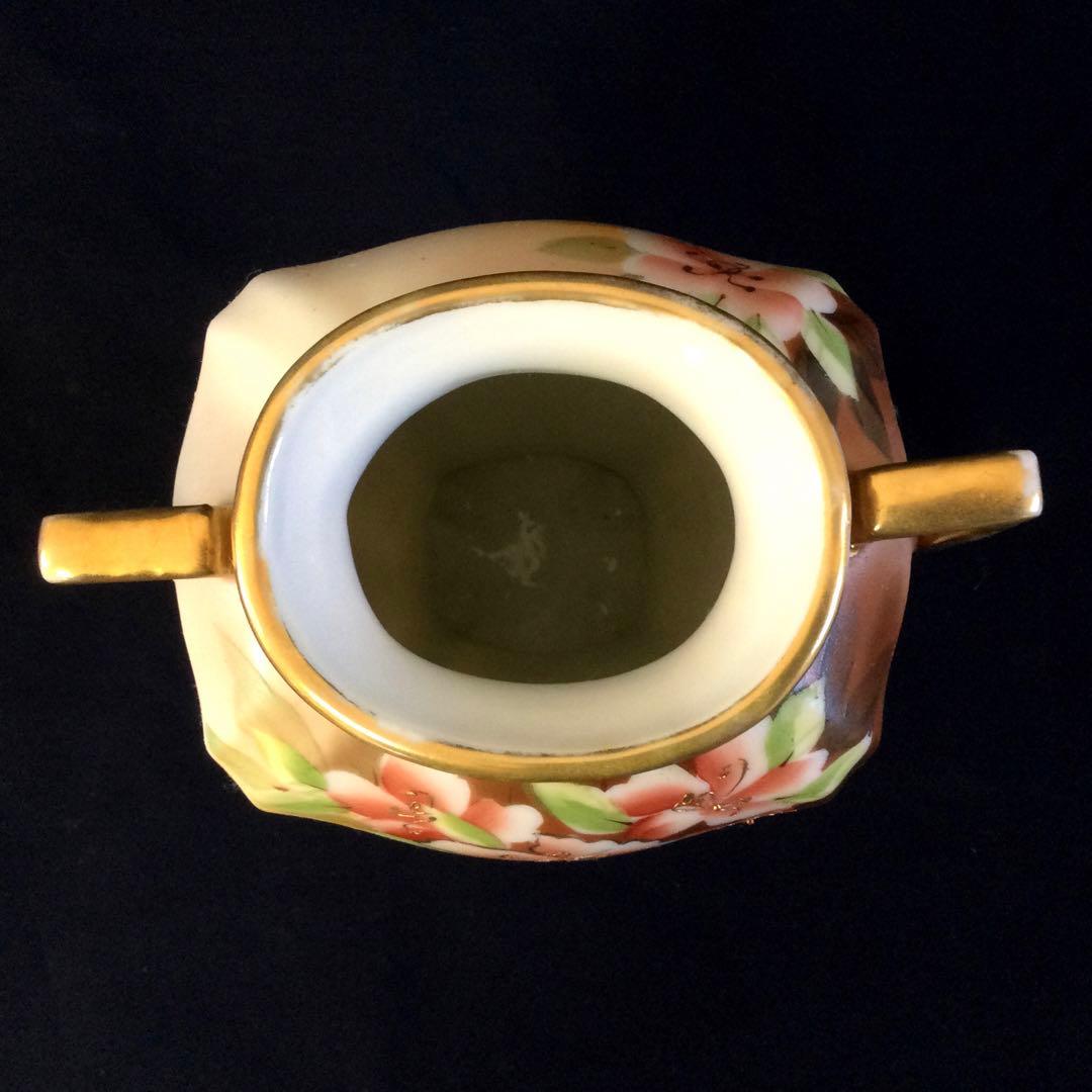 オールドノリタケ ハンドペイント 金彩華絵 耳付花瓶 アンティーク K635