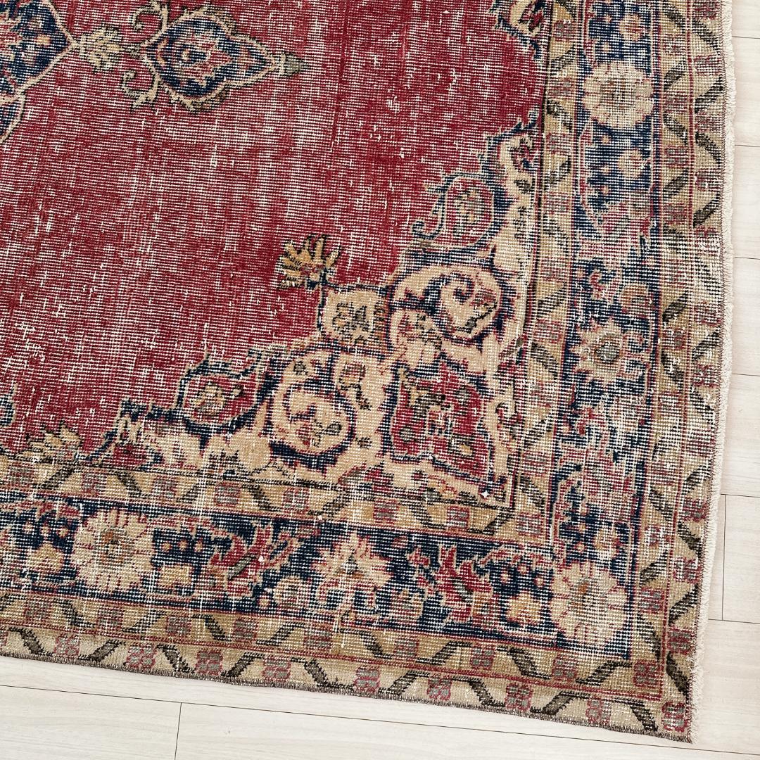 トルコ ヴィンテージラグ A123 超大判 ダークレッド ネイビー メダリオン