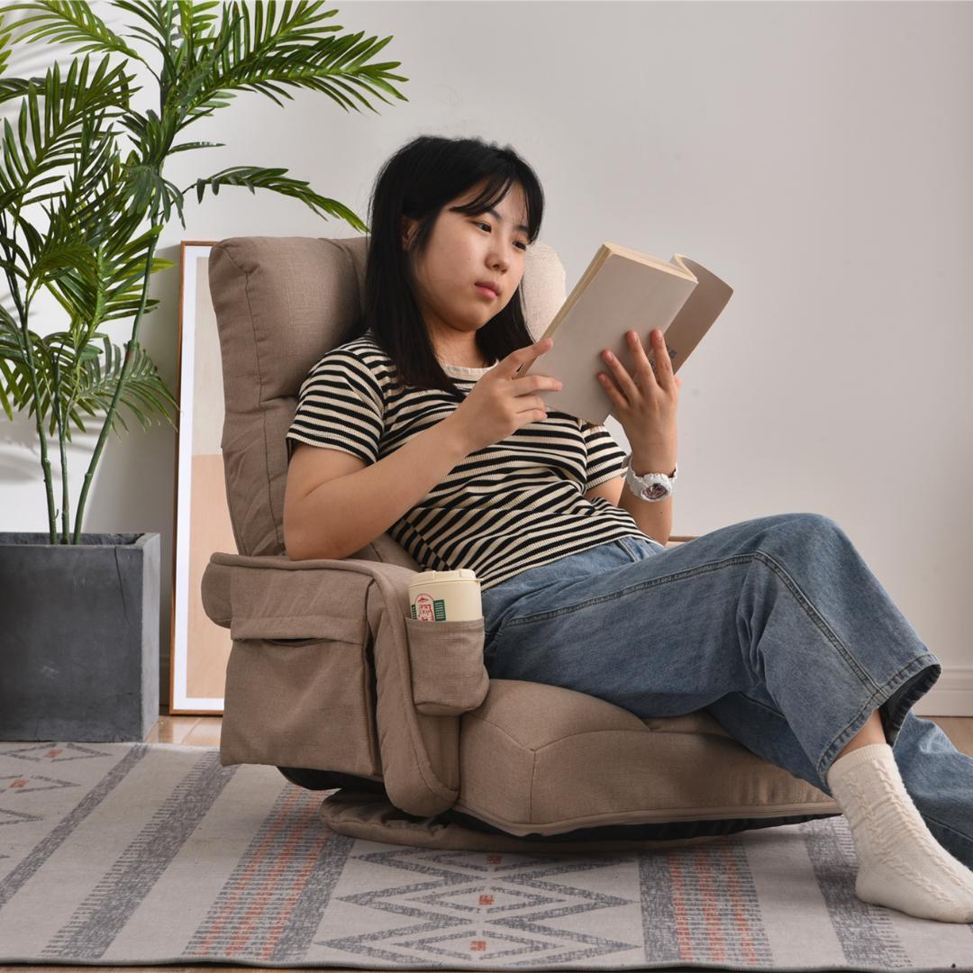 回転式座椅子肘掛けハイバック座いすリクライニング1人掛けソファー【コーヒー】