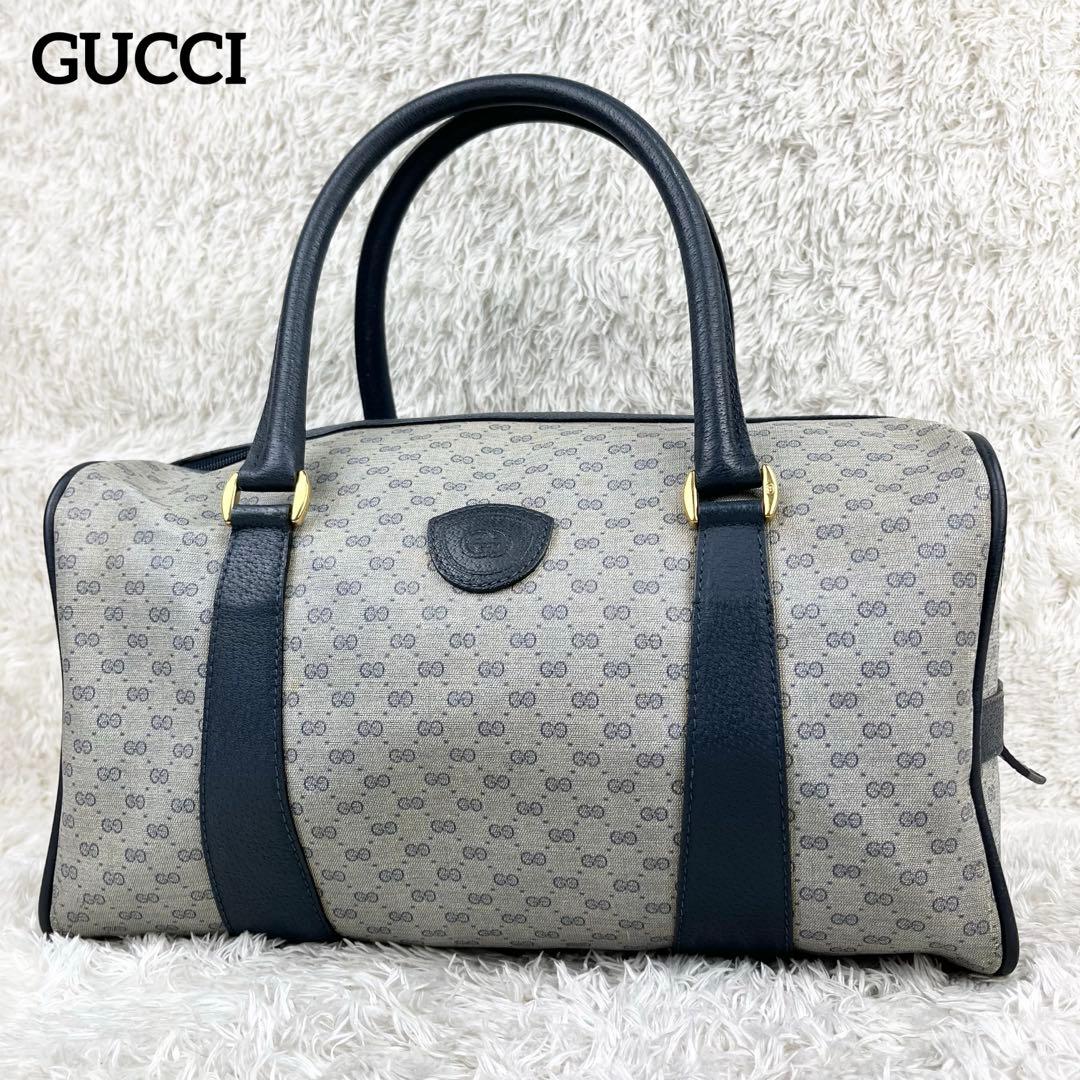 【希少】オールドグッチ マイクロGG ロゴ型押し ボストンバッグ ネイビー