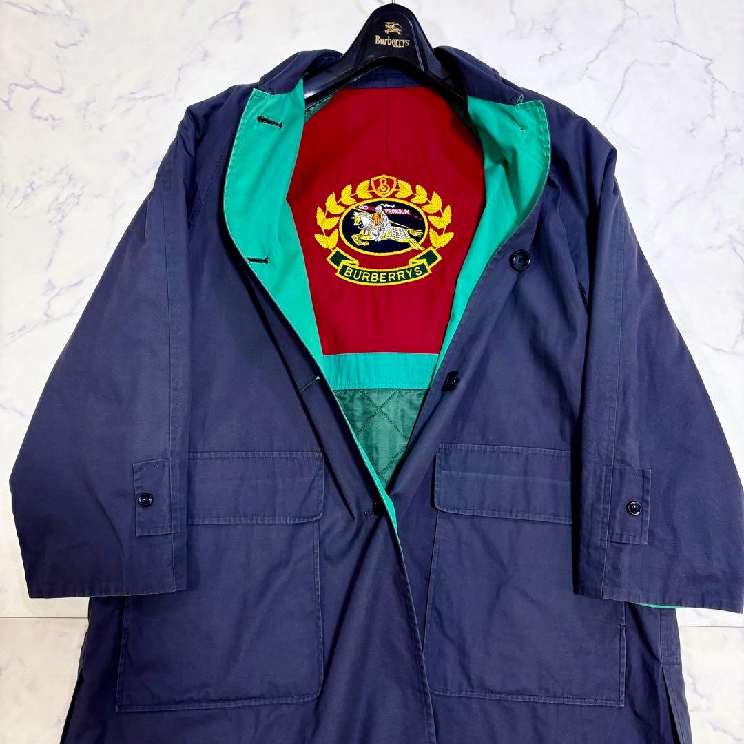 激レア Burberrys 巨大騎士刺繍ロゴ コート 9AR ネイビー グリーン